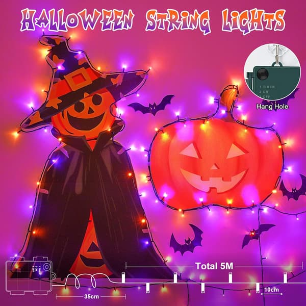 2PK 10M 100LED Orange Lilla Halloween Feelys Batteri Timer Vandafvisende Pack of 2