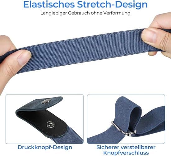 4-pakning elastisk belte uten spenne unisex 3 cm bredt