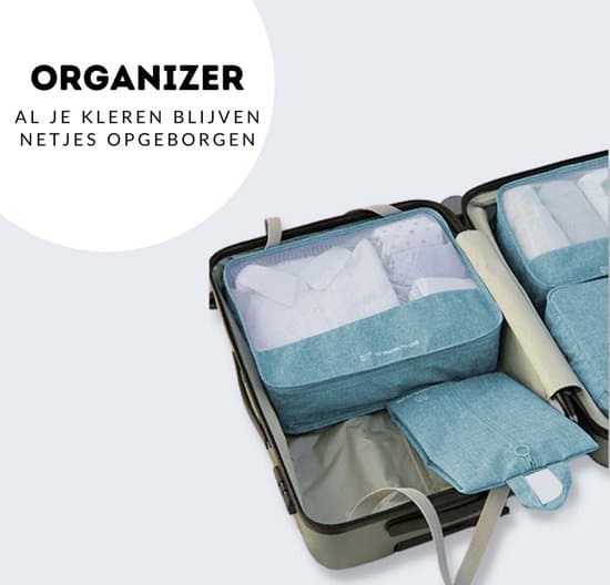 7-pack packpåsar blå bagage reseorganisatör