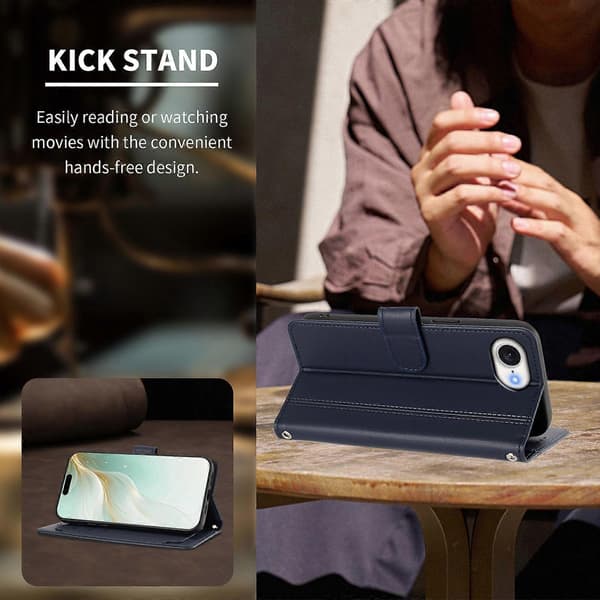 Plånboksfodral kompatibelt med iPhone 16e / 17e, 9 kortplatser, PU-läder, vikbart stativ, 16 cm rem Compatible For iPhone