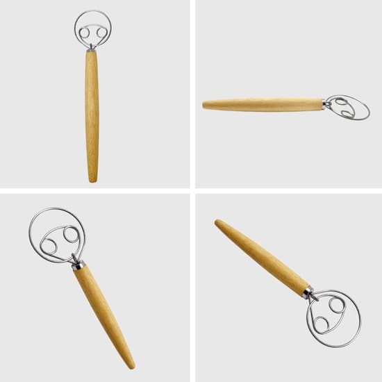Dansk deigvisp, 2 ringer, rustfritt stål + trehåndtak