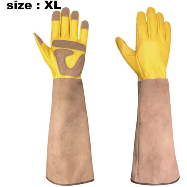 Langærmede læderhavehandsker, tornsikre, gyldengule, XL, 1 par