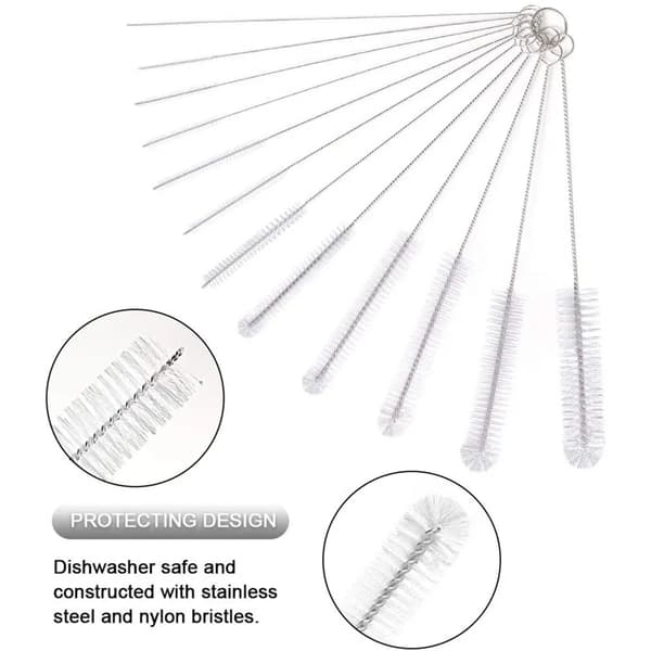 12 stk sugerørrengjøringsbørster ~24 cm rustfritt stål nylon flere størrelser flaskerør