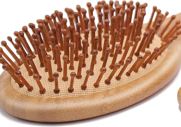 Naturlig hårborste i bambu, 2-pack, med kudde och runda borst, antistatisk, unisex