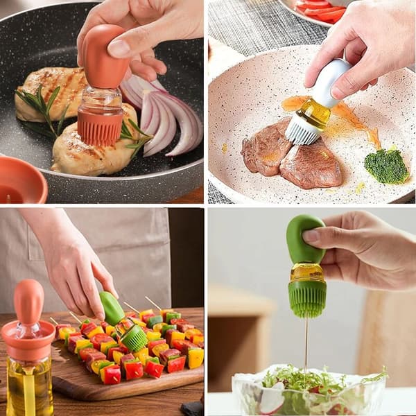Silikonoljeflaska Borste Dispenser Graderad Glas Matlagning BBQ Pensling Kaffe 1 st