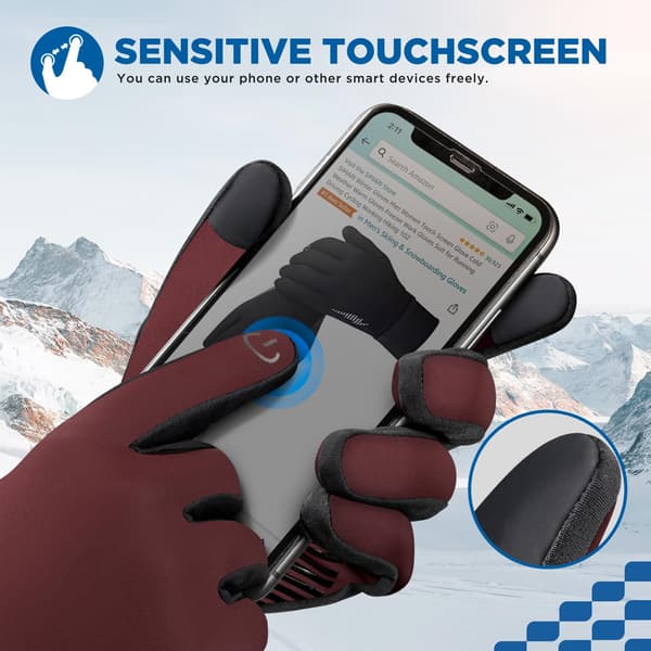 Vinterhandskar för kvinnor män, termiska pekskärmshandskfoder för skidåkning, halkfri handflata och fleecefodrade SIMARI Winter Gloves