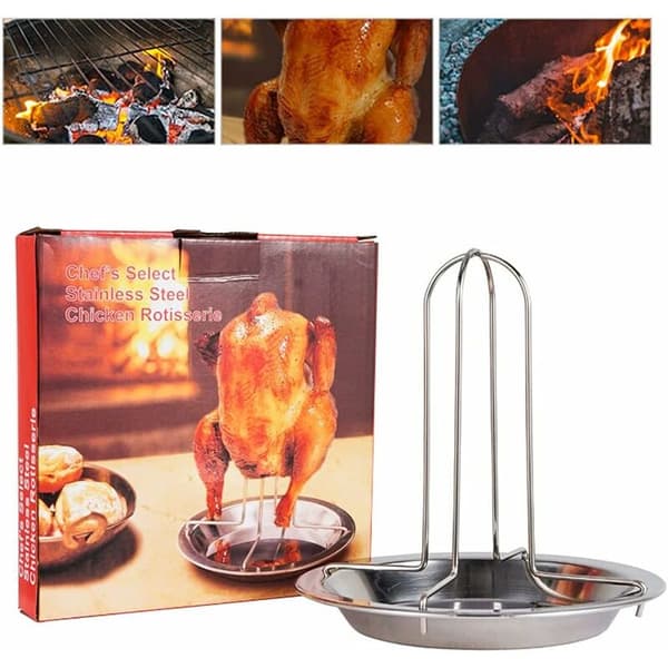 Øldåse Kyllingesteger Rustfrit Stål Lodret Stativ Non-Stick Pande Udendørs BBQ 1 Stk