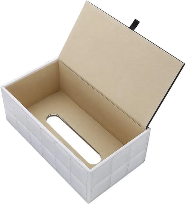 Læder Tissueboksbetræk Rektangulær Hvid Ca. 25x14x9,5cm PU Skrivebordsholder