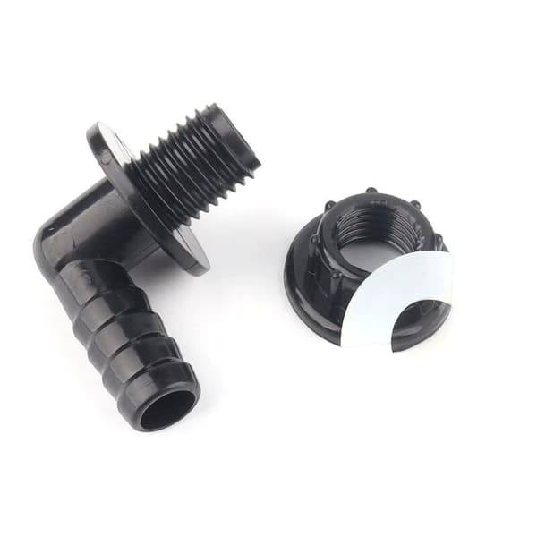 3/8 tommer akvarie 90 graders afløbsalbue PVC hurtigmontering 14 mm slange sort 1 stk.