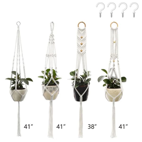 Makrame-växthängare 4-pack bomullsrep vägg tak Boho planteringskorg present