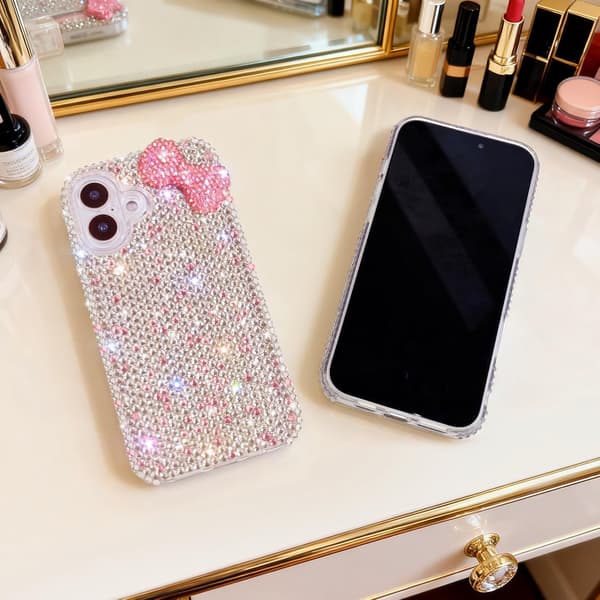 Rosa rosett strass glitter mobilskal
