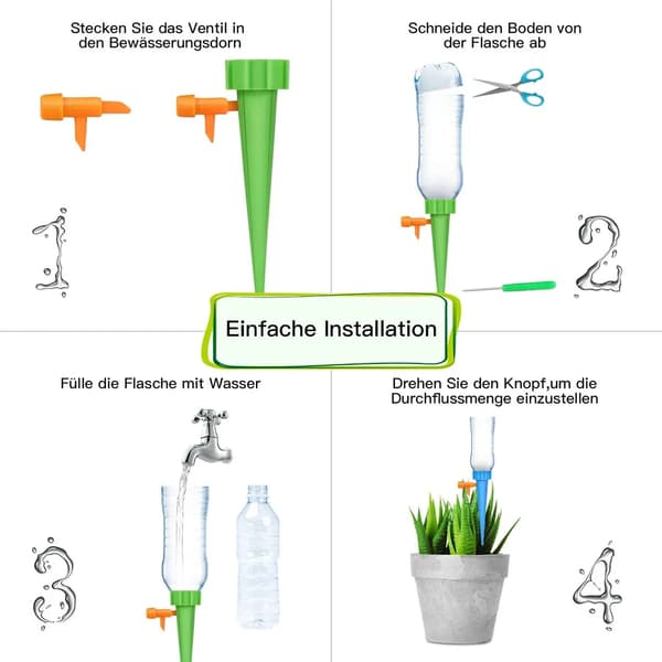 Plantevanningspigger 12-pakning Justerbart Dryppsystem Flaskeadapter Ferie