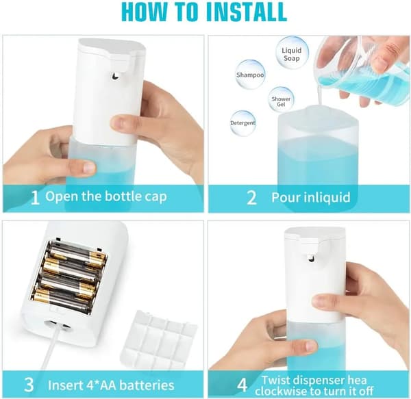 Automatisk skumsåpedispenser IR-sensor 350ml Hvit ABS IPX3 Krever 4 AA-batterier Bad Kjøkken