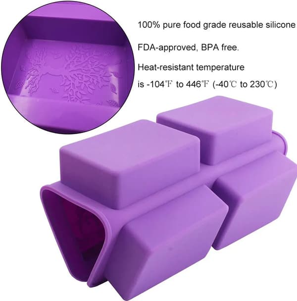6-håls silikonformar för tvål, 2-pack, ovala rektangulära DIY-bitar, livsmedelsgodkända nonstick