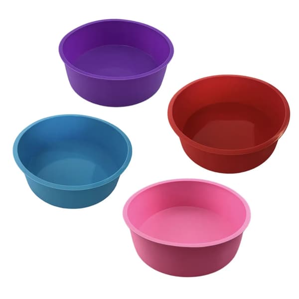 4 stk runde silikonkakeformer sett 6 tommer rosa lilla blå rød non-stick baking
