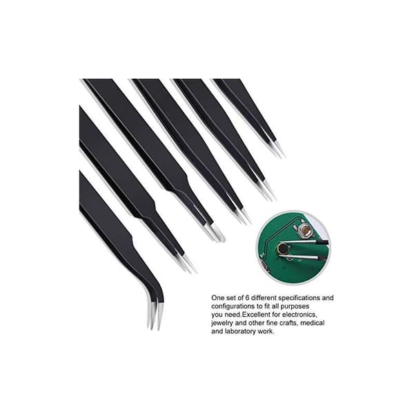 6 st ESD precisionspincettset antistatisk belagd rostfri för elektronik PCB