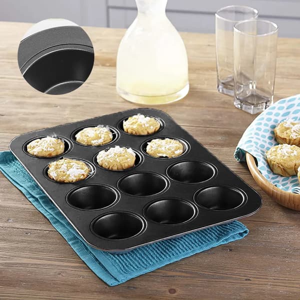 Kæmpe Muffinform 1 stk. 12 Kopper Kulstofstål 35,5x27x3cm Sort Granit Nonstick