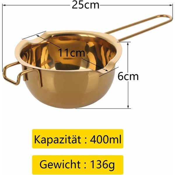 Rostfri smältskål med dubbla pipar 400 ml Bain Marie Choklad Smör Ost Guld 1 st