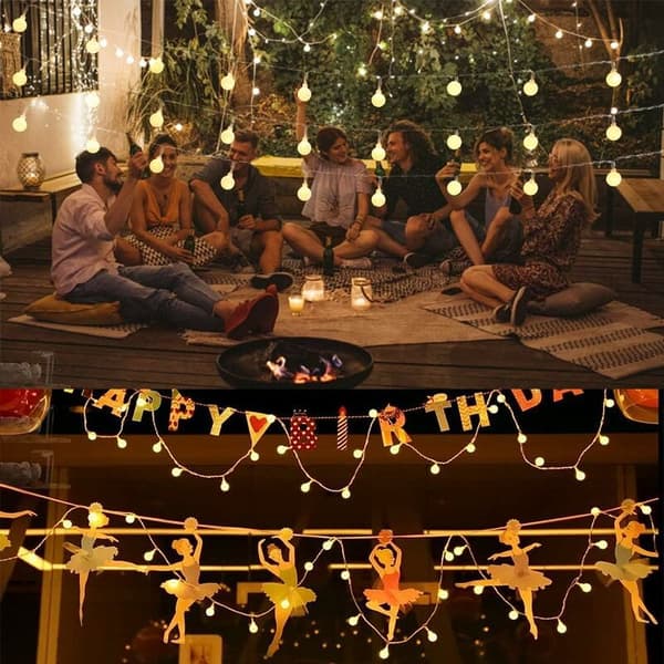 10m 80 LED Frosted Ball String Lights Varm Hvit 8 Moduser Timer IP44 Batteri Innendørs Utendørs Dekor