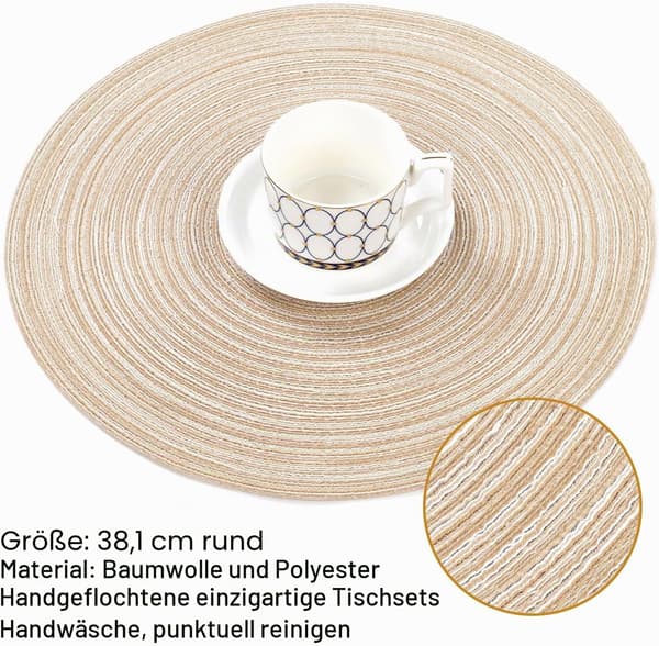 Sett med 6 runde vevde spisebrikker, 38 cm Set of 6