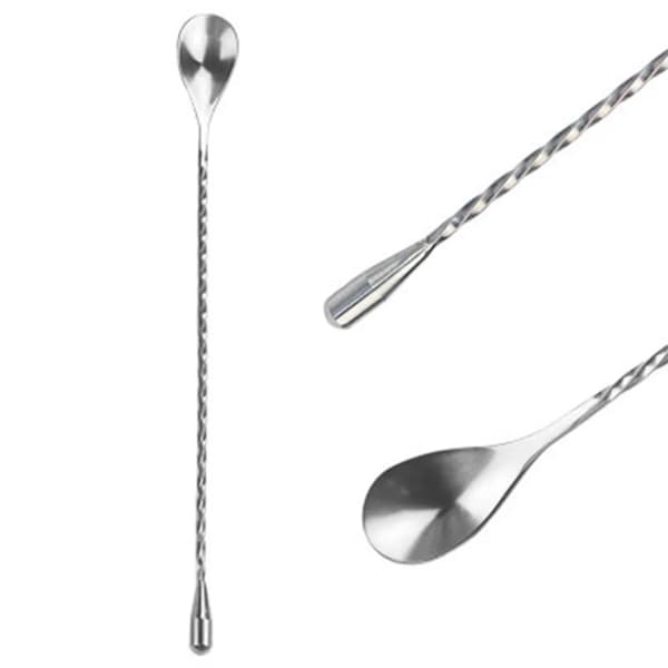 Barskje i rustfritt stål, spiralformet dråpe, sølv, 30,5 cm, cocktailrører, 1 stk.