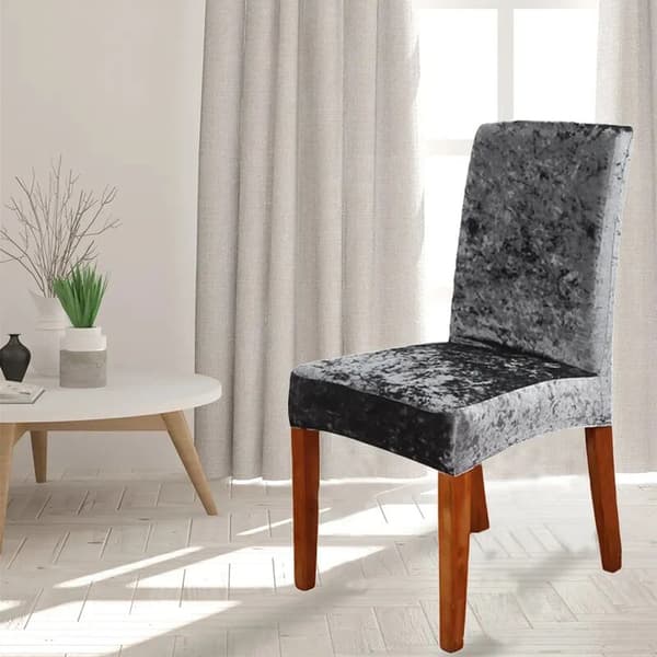 Universella stolsöverdrag 4-pack stretch sammet mörkgrå rygg 50-60cm sits 36-50cm