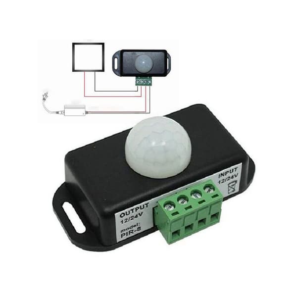 DC 12-24V 8A Automatisk Infrarød PIR Bevægelsessensor Afbryder Plast+Metal Sort til LED-lys, 1 Stk