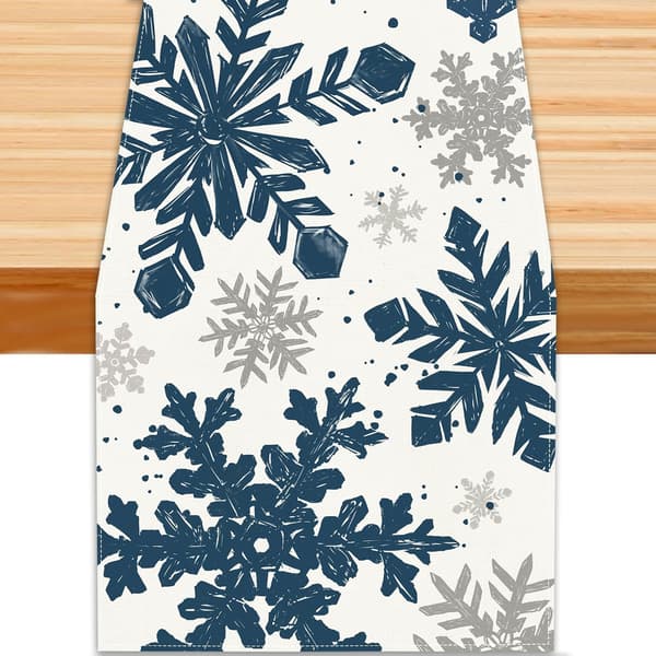Blå julevinter bordløber, julemiddagsdekoration Blue Christmas Winter