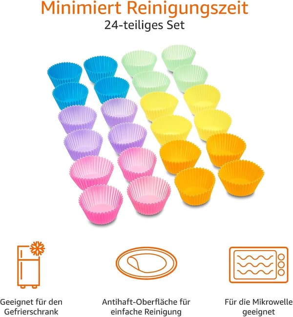 Amazon Basics - gjenbrukbare bakformer laget av silikon, 24-pakning Amazon Basics -
