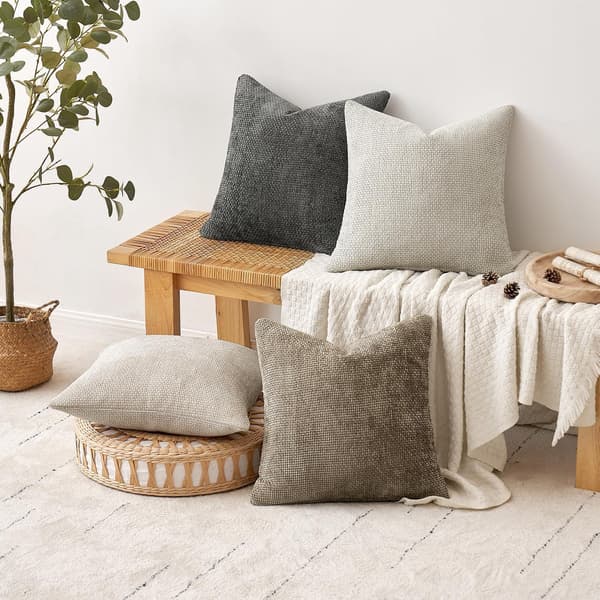 Sæt med 4 grå chenille pudebetræk, 45 x 45 cm Set of 4