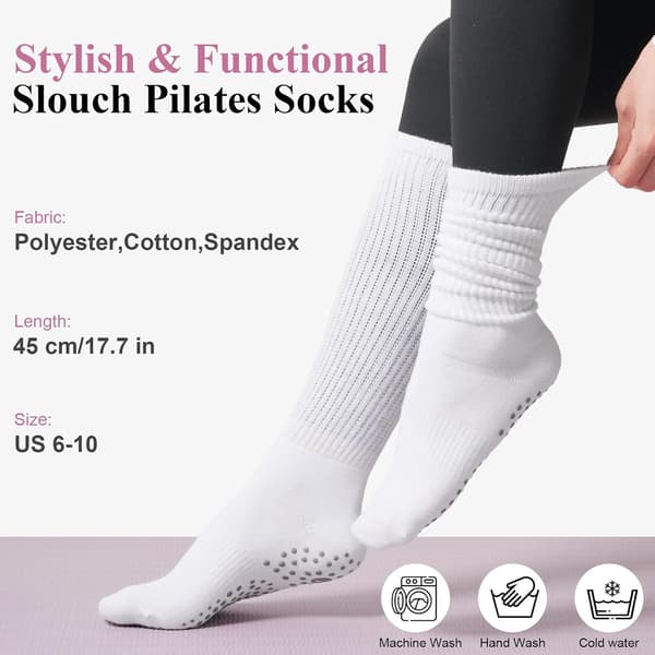 Pilatesstrømper med greb til kvinder, Yoga Barre Slouch Strømper 3 par Pilates Socks with