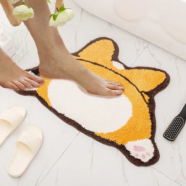 Sød bademåtte blød skridsikker absorberende mikrofiber Corgi Butt 40 x 60 cm badeværelse