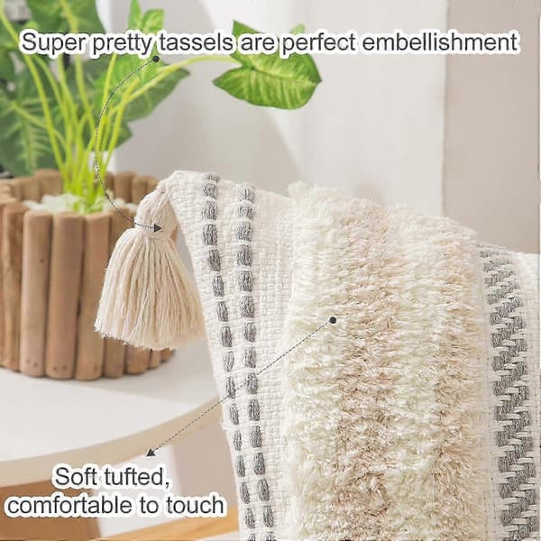 Boho Beige Kuddfodral Set om 2, Tuftade Fransar Vävd Örngott 45x45cm för Soffa Sovrum Heminredning Set of 2