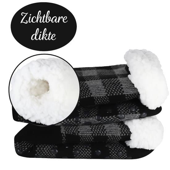 Fluffy skridsikre hjemmesokker, 1 par, sortternet, størrelse 36-42