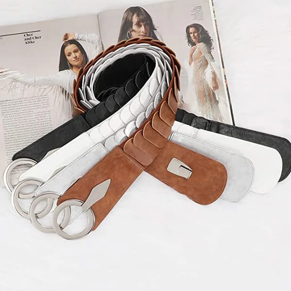 Dame retro bredt belte elastisk stretch metallspenne 77cm midje 70-100cm brun Brown