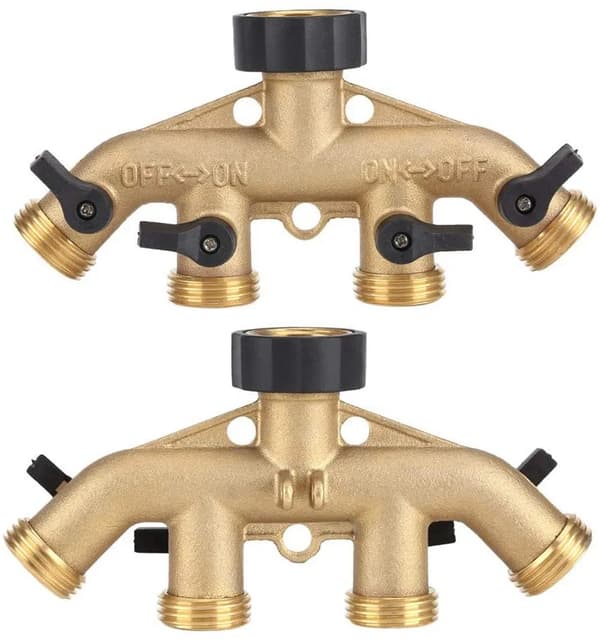 Messing 4-vejs vandhaneadapter 3/4 tomme gevind guld sort til haveslangesplitter