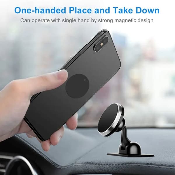 Instrumentbräda Magnetisk Biltelefonhållare 360 Kulled Starkt Grepp Självhäftande Bas Handsfree Silver 1st