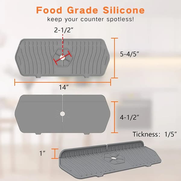 Vask Sprutbeskyttelse Silikonmatte 35.4x14.4cm Stjerneformet Åpning med Drenering Sink Splash Guard