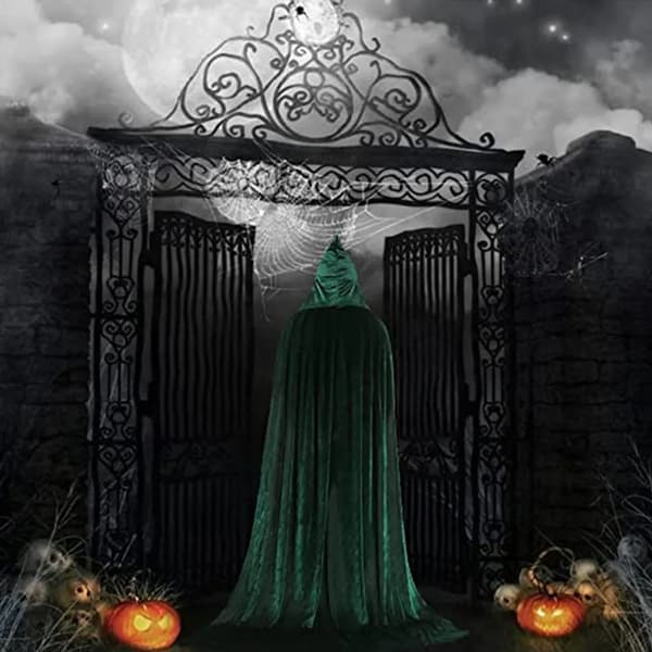 Halloween Hættekape L Grøn Satin Vampyr Troldmandskappe Karneval Cosplay