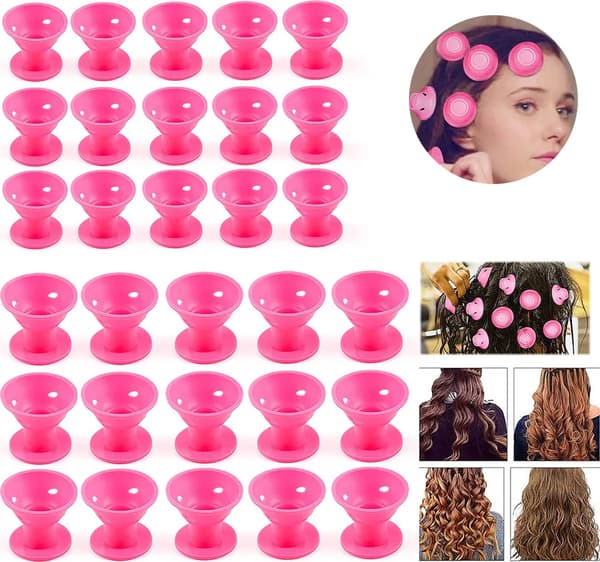Silikonhårrullar 30-pack Värmefri Styling 15 Stora 15 Små Mjuka Rosa Rullar