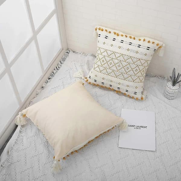 2-pack Boho Kuddfodral 50x50 cm, Handvävda Tuftade Bomullskuddar med Tofsar för Soffa och Sovrum 2-pack Boho Throw
