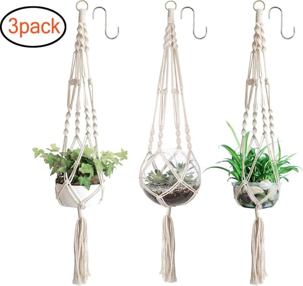 Växthängare 3-pack Beige Bomullsrep Makrame 105 cm Inomhus Utomhus Tak