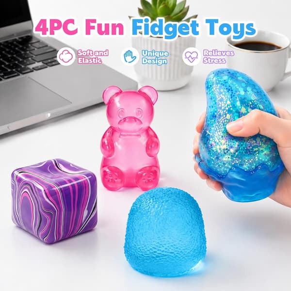 4 st Squishies Fidget Leksaker Gumdrop Björn Stress Kub Regndroppe Långsamt Stigande Sensoriska Leksaker 4 pcs