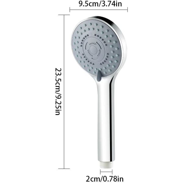 5-funktioners forkromet håndbruser, rund, multispray, drejekontakt, håndbruser, 1 stk.