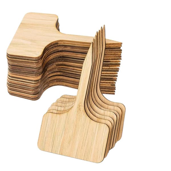 Bambu T-växtetiketter 50 st skrivbara trädgårdsmarkörer 6x10cm med märkpenna