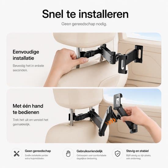 Bil Nakkestøtte Tablet Holder, 360° Rotation, Universal til 4.7-12.9\" Enheder, Sort Sounix Tablet Houder