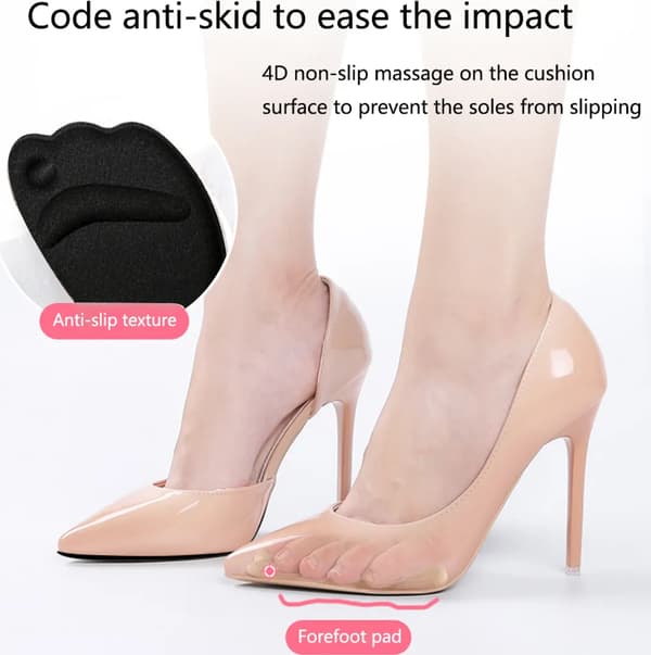 Högklackade framfotsdynor 5 par svarta spandex silikon självhäftande halkfria