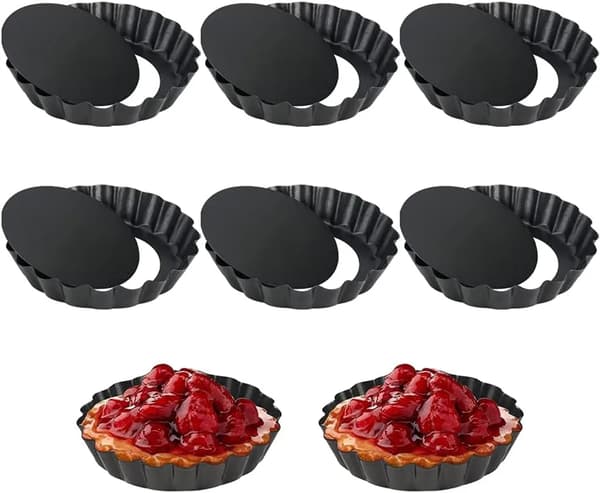 Minipajformar 6 st 10 cm avtagbar botten kolstål non-stick bakform