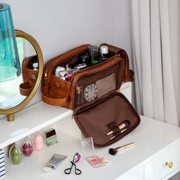 Necessär för män 1-pack PU-läder Våt Torr Rese Dopp Kit 24x15x16 cm Brun