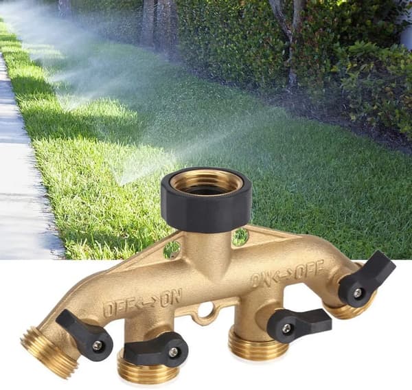 Messing 4-vejs vandhaneadapter 3/4 tomme gevind guld sort til haveslangesplitter